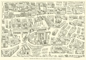 Wijk van de Hallen in 1550, facsimile van het plan van Olivier Truschet door French School