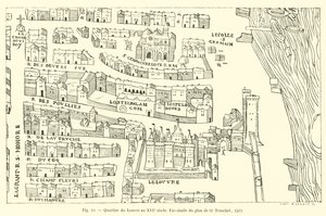 Wijk van het Louvre in de 16e eeuw, Fac-simile van het plan van O Truschet, 1552 door French School