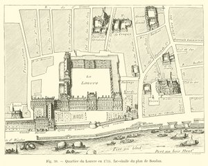 Wijk van het Louvre in 1714, fac-simile van het plan van Boudan door French School
