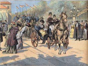 Koningin Marie Christine de Teschen (1858-1929) begroet de koninginnen van de Parijse markten, uit de krant "Le Petit Parisien"
