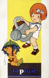 Regenvoorstelling: een meisje met een gieter door French School