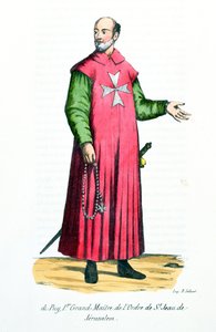 Raymond de Puy (1120-11860) eerste grootmeester van de Orde van Sint-Jan van Jeruzalem, illustratie uit Geschiedenis en Kostuums van Monastieke Orden door Vader Helyot, 1842 door French School