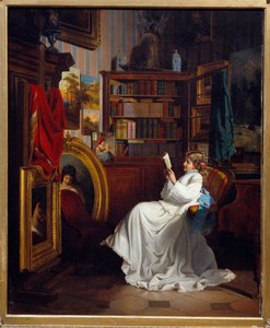 Lezende meisje dat een boek leest in een kantoor