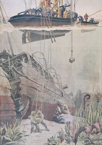 Berging van schatten uit het wrak van de Oceana, illustratie uit Le Petit Journal, 1912 door French School