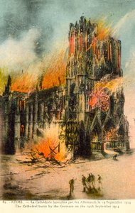 Reims, kathedraal verbrand door de Duitsers op 19 september 1914