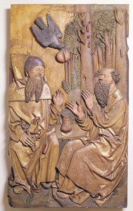 Reliëf met St. Antonius die St. Paulus bezoekt in de woestijn, uit de kapel van het oude ziekenhuis in Colmar
