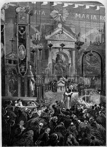 Religieuze ceremonie tijdens de maand van Maria (mei), Parijs
