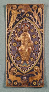 Reliekschrijnplaat met Christus en de symbolen van de evangelisten door French School