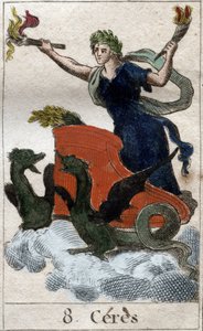 Afbeelding van Ceres op zijn wagen, godin van de landbouw, oogst en vruchtbaarheid. Uit 