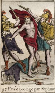 Voorstelling van Aeneas die, beschermd door Neptunus, het gevecht met Achilles ontwijkt. Uit 