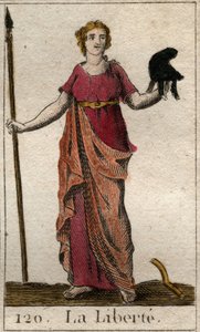 Afbeelding van Vrijheid als een vrouw met een Frygische muts en een speer. Uit 