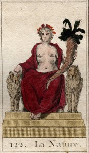 Voorstelling van de Natuur als een vrouw op een troon met een hoorn des overvloeds, met vele borsten om alle wezens te voeden. Uit 