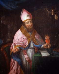 Afbeelding van Sint Franciscus van Sales op het punt om te schrijven door French School