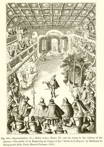 Voorstelling van een Ballet voor Hendrik III en zijn Hof, in de Galerie van het Louvre door French School