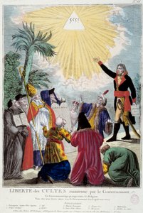 Weergave van de vrijheid van godsdienst van alle religies gehandhaafd door Napoleon Bonaparte door French School