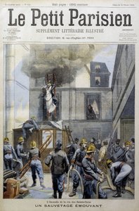 Redding tijdens een brand door de brandweer: een ontroerende redding - in "Le petit Parisien"