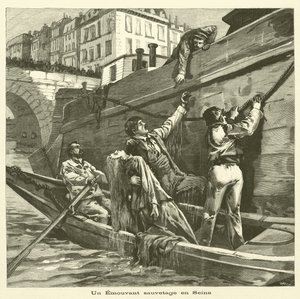 Redding van een Vrouw uit de Rivier de Seine in Parijs door French School