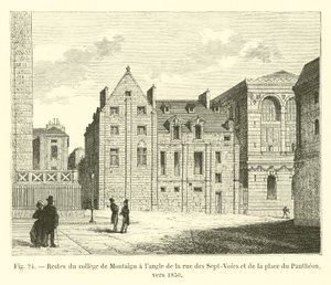 Resten van het college van Montaigu op de hoek van rue des Sept-Voies en place du Pantheon, rond 1850 door French School