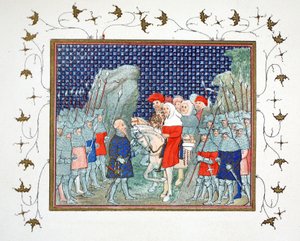Richard II verraden bij Penmaur Rhos en gevangen genomen door de hertog van Northumberland, facsimile kopie uit Le Prinse et Mort du Roy Richart door Jean Creton, herdrukt 19e eeuw door French School
