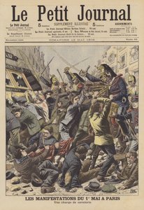 Rellen in Parijs op 1 mei (kleurenlitho)