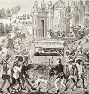 Robert I, Hertog van Normandië, wordt gedragen in zijn draagstoel door negers, uit 