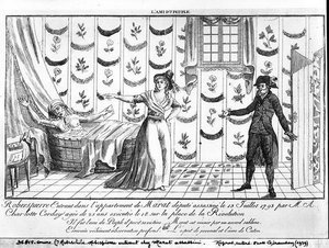 Robespierre betreedt het appartement van Marat door French School