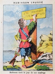 Robinson Crusoe schrijft de datum van het schipbreuk door French School