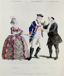 Rosine, Graaf Almaviva en de Dokter, scène uit Act II scène 13 van De Barbier van Sevilla door Pierre Augustin Caron de Beaumarchais (1732-99)