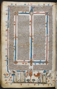 Royal MS 10 E IV, f.209v, De Schilder en de Duivel, uit Decretalen van Gregorius IX met glossen van Bernard van Parma (de 