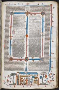 Een bas-de-page scène van communicanten bij een mis, ca. 1300-40 door French School