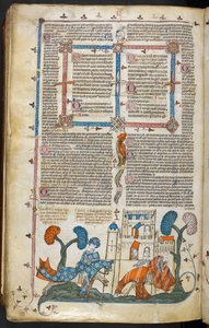 Een ridder die een andere ridder van zijn paard stoot voor een kasteel, ca. 1300-40 door French School