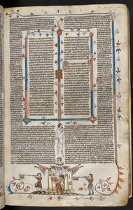 Bas-de-page scène van een ridder die uit een kasteel komt, c.1300-40 door French School