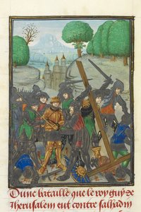 Royal MS 15 E I, f. 433v, De nederlaag van Guy van Lusignan door Saladin en het verlies van het Kruis, uit 