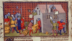 Royal MS 20 CVII f.41v, Plundering van een huis (perkament) door French School