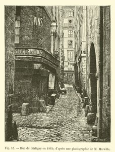 Rue de Glatigny in 1865; naar een foto van M. Marville