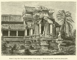 Ruïnes in Angkor Wat, binnengevel van een huis