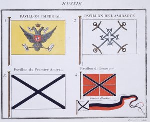Russische Vlaggen, uit een Frans vlaggenboek, ca. 1819 door French School