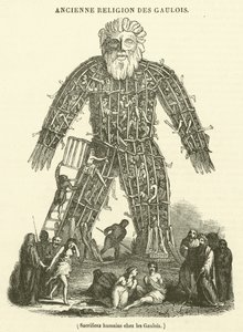 Mensenoffers bij de Galliërs (gravure)