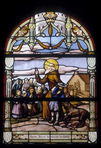 Sint Hervé zegent de gelovigen - glas-in-loodramen van de St Germain kerk in Kerlaz door French School