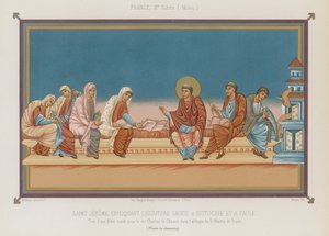 Sint Hiëronymus legt de Heilige Schrift uit door French School