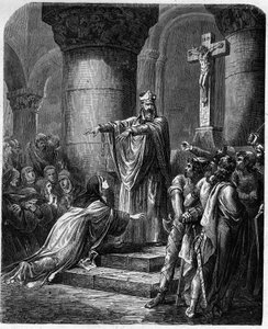 Saint Medard van Noyon (overleden 560) biedt religieuze kleding aan Saint Radegonde (ca. 520-587) vrouw van koning Clothaire