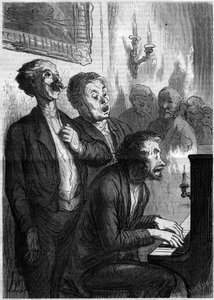Salonzangers. Cartoon door Honore Daumier (1808-1879). Gravure in 