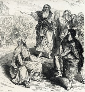 Samuel toont de Israëlieten de gevaren van het hebben van een koning Gravure van Lahure 19e eeuw Privécollectie door French School