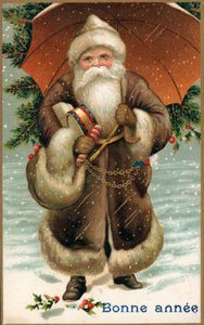 Kerstman met een paraplu door French School