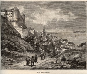 Saumur departement Maine-et-Loire, in de regio Pays de la Loire - gravure in 