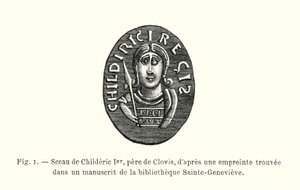 Zegel van Childeric I, vader van Clovis, naar een afdruk gevonden in een manuscript van de bibliotheek Sainte-Genevieve door French School