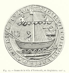 Zegel van de stad Yarmouth, in Engeland, 13e eeuw door French School