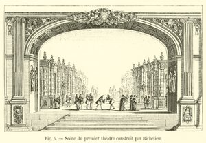 Scène van het eerste theater gebouwd door Richelieu door French School