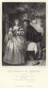 Scène uit Les Caprices de Marianne, een toneelstuk van Alfred de Musset door French School