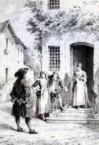 Scène uit De School voor Vrouwen, door Molière door French School